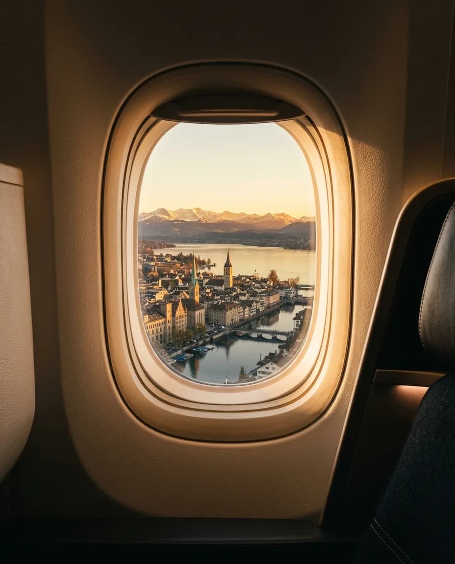 View of Zurich from the cabin window